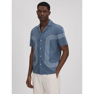 Reiss Arlington Mercerized Cotton Embroidered Shirt Mens Medium Airforce Blue